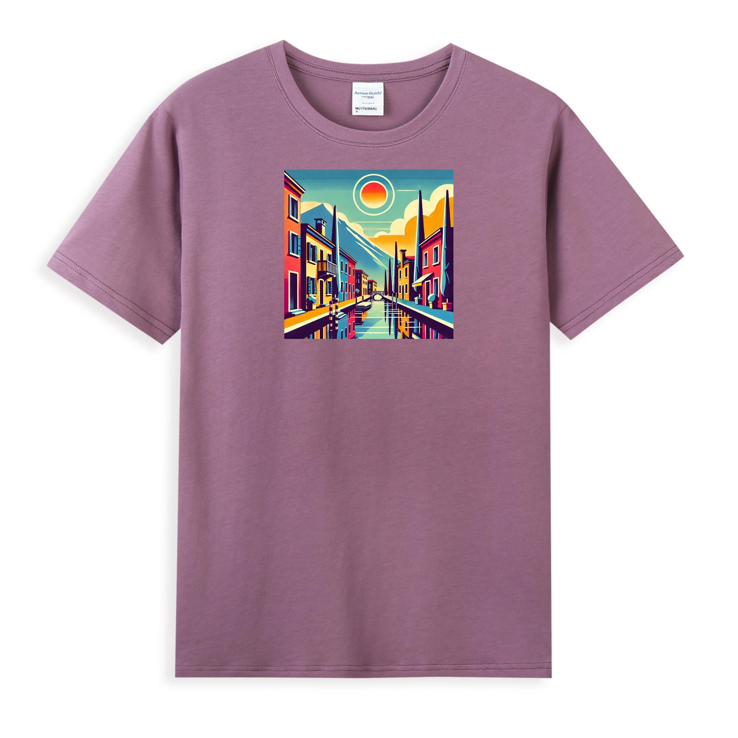 Premium Cotton Women's T-Shirt with Colorful Urban Landscape Design