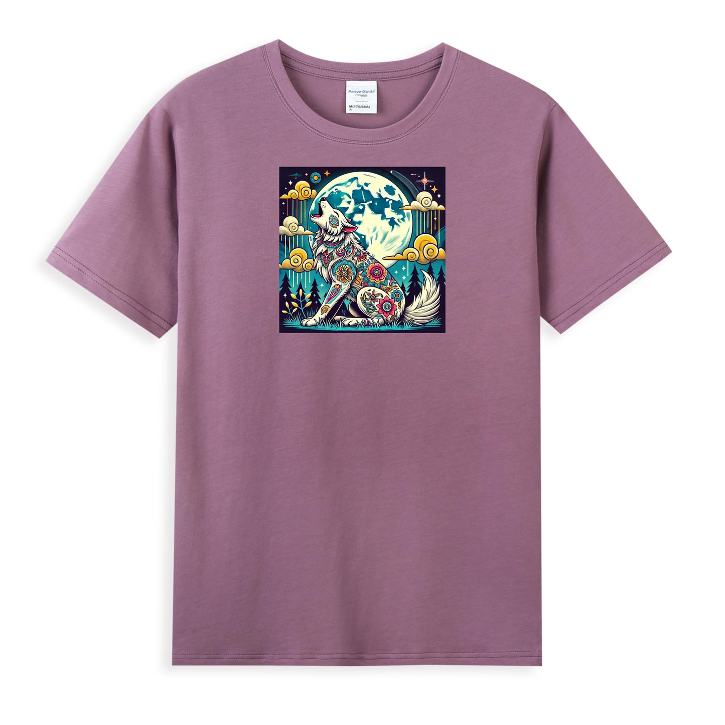 Premium Cotton Women's T-Shirt with Mystical Wolf and Moon Artwork