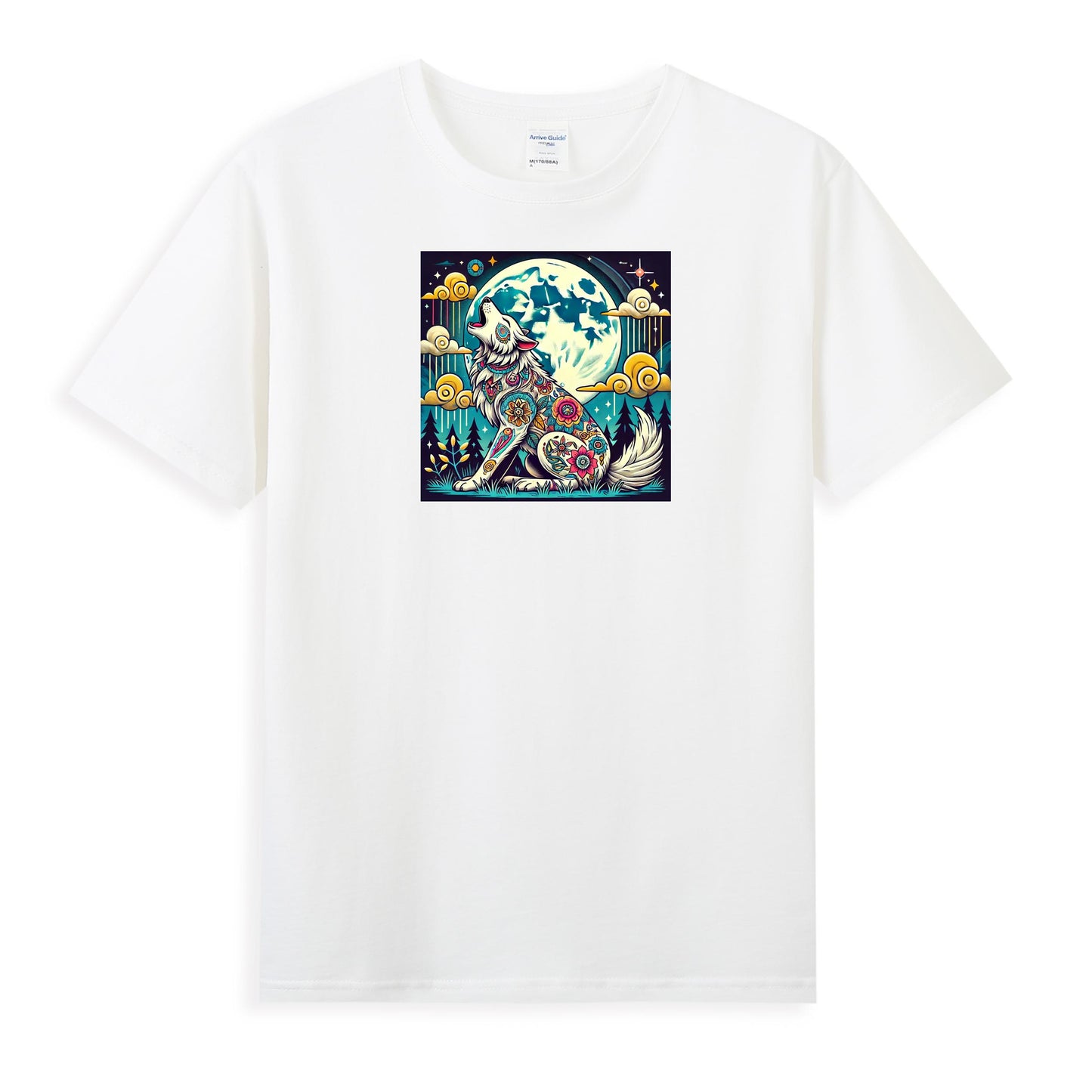 Premium Cotton Women's T-Shirt with Mystical Wolf and Moon Artwork