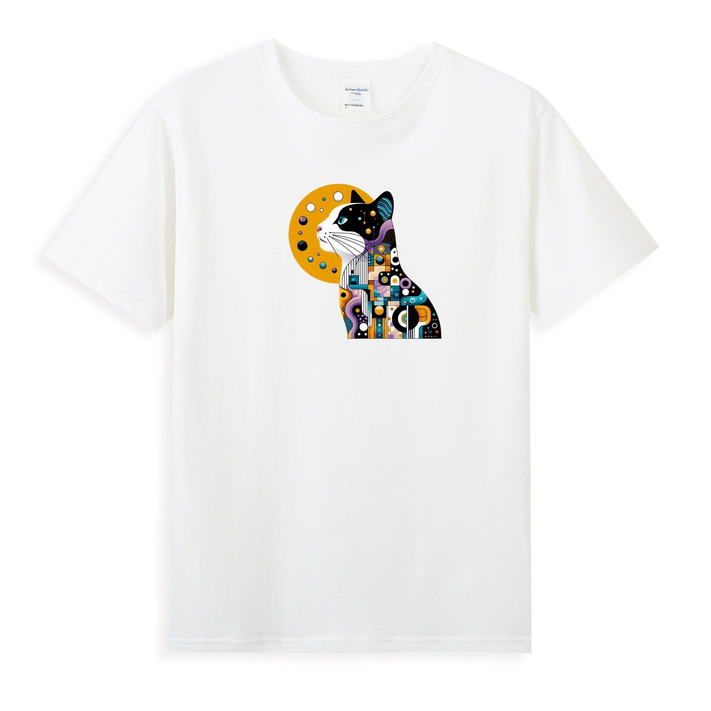 Women's Cotton T-Shirt with Modern Abstract Cat Design