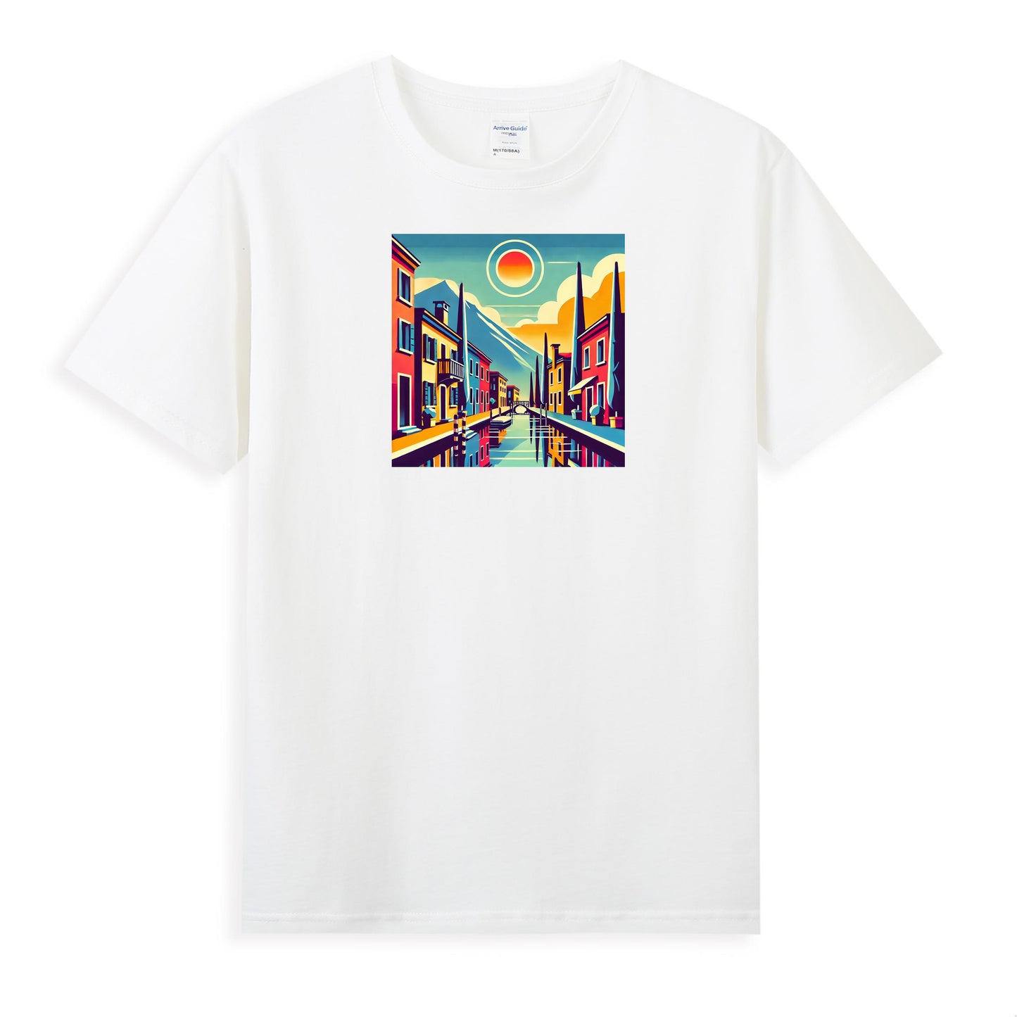 Premium Cotton Women's T-Shirt with Colorful Urban Landscape Design