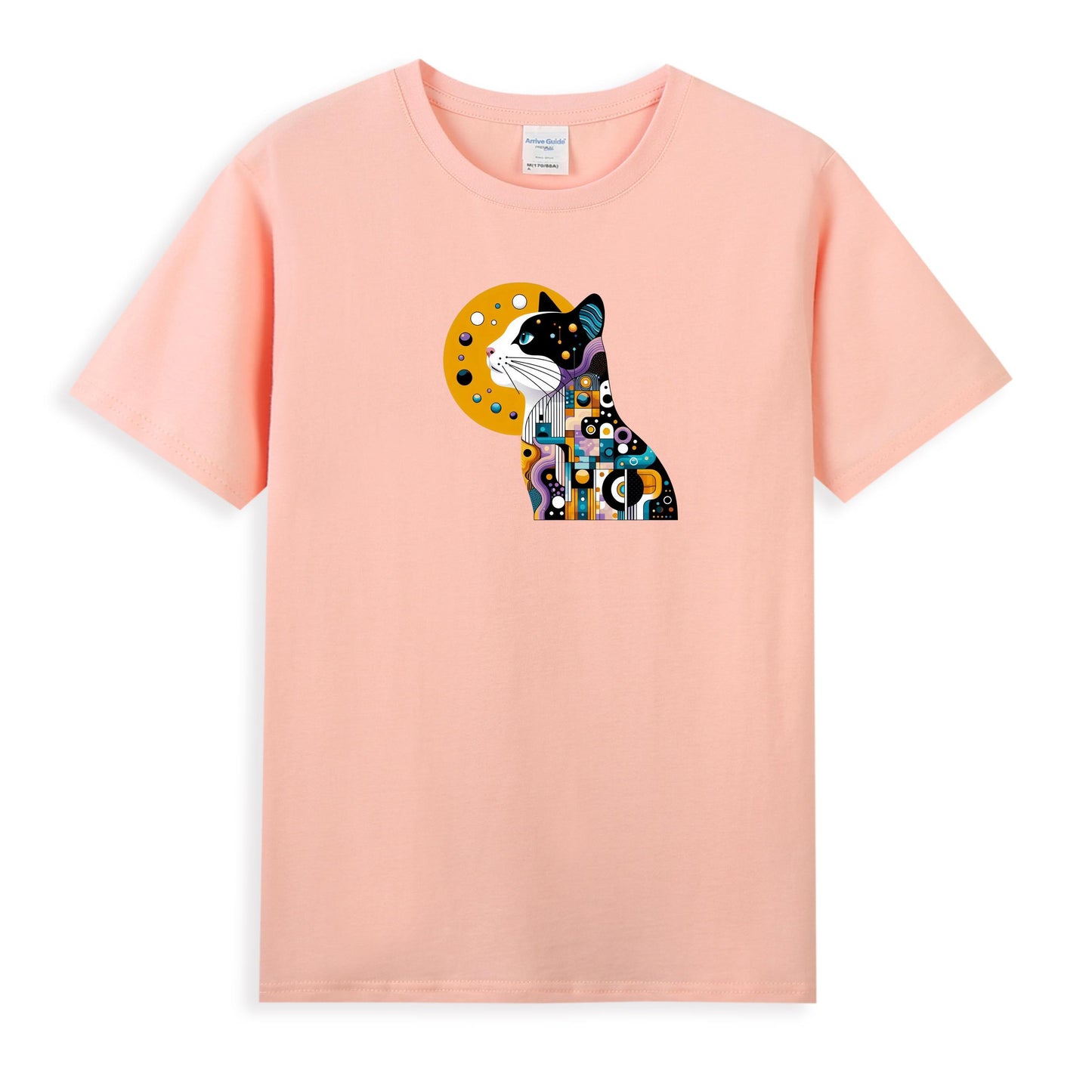 Women's Cotton T-Shirt with Modern Abstract Cat Design