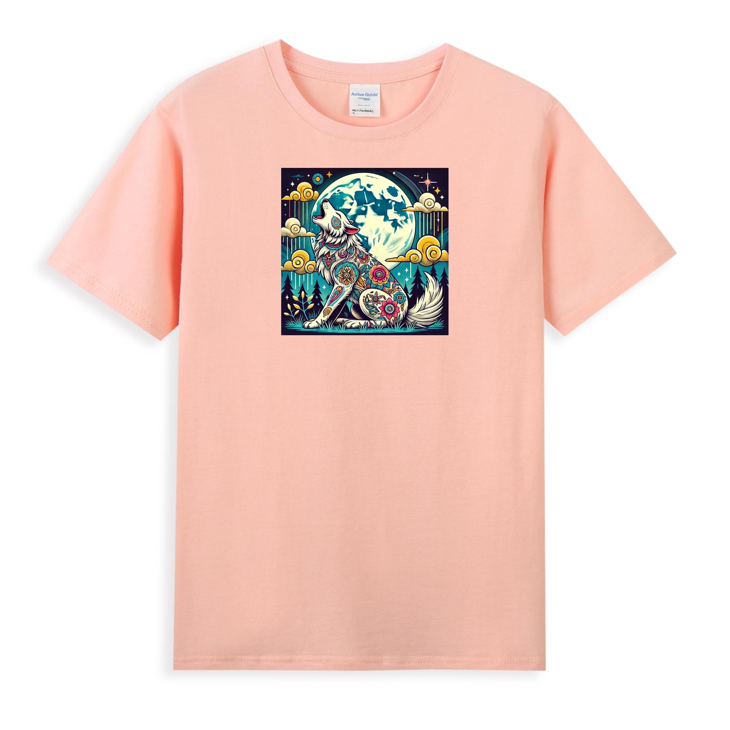 Premium Cotton Women's T-Shirt with Mystical Wolf and Moon Artwork