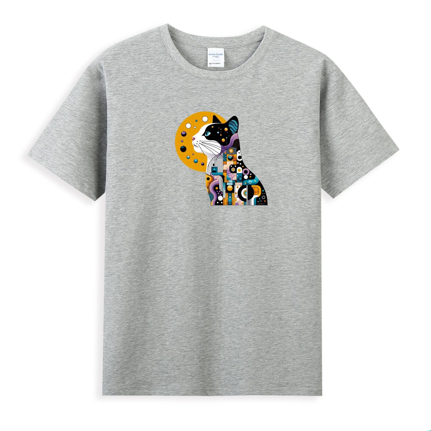 Women's Cotton T-Shirt with Modern Abstract Cat Design