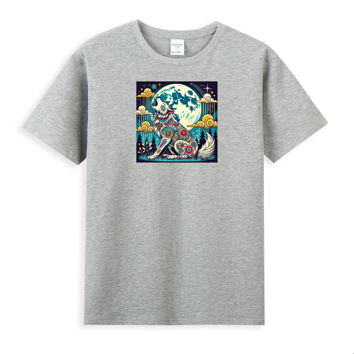 Premium Cotton Women's T-Shirt with Mystical Wolf and Moon Artwork