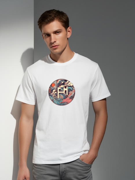 Men’s 100% Cotton T-Shirt with Bold Geometric Wave Artwork