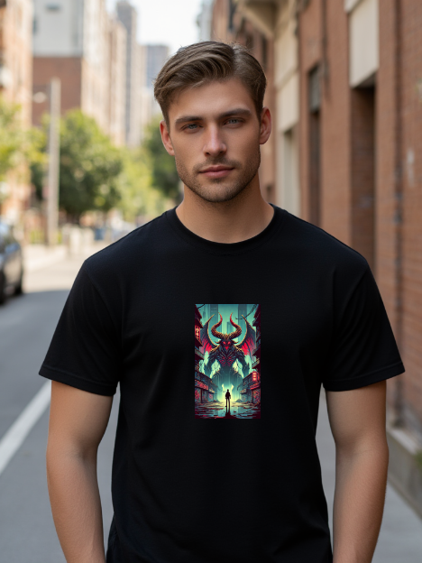 Men’s Tee with Dark Fantasy Demon Artwork