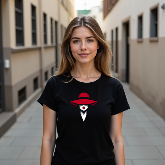 Lady in Red Hat Premium Cotton Tee for Women