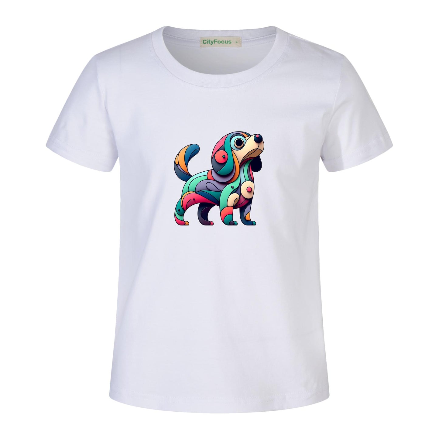 Kids' Cotton Tee - Colorful Dog Design for Playful Kids