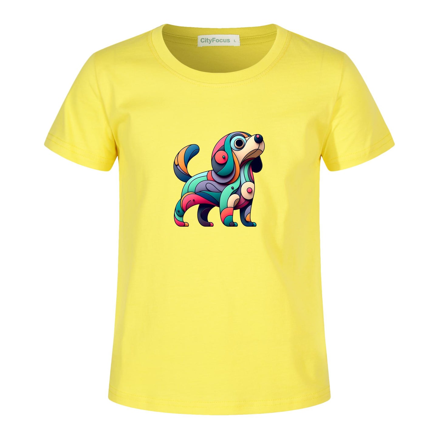 Kids' Cotton Tee - Colorful Dog Design for Playful Kids