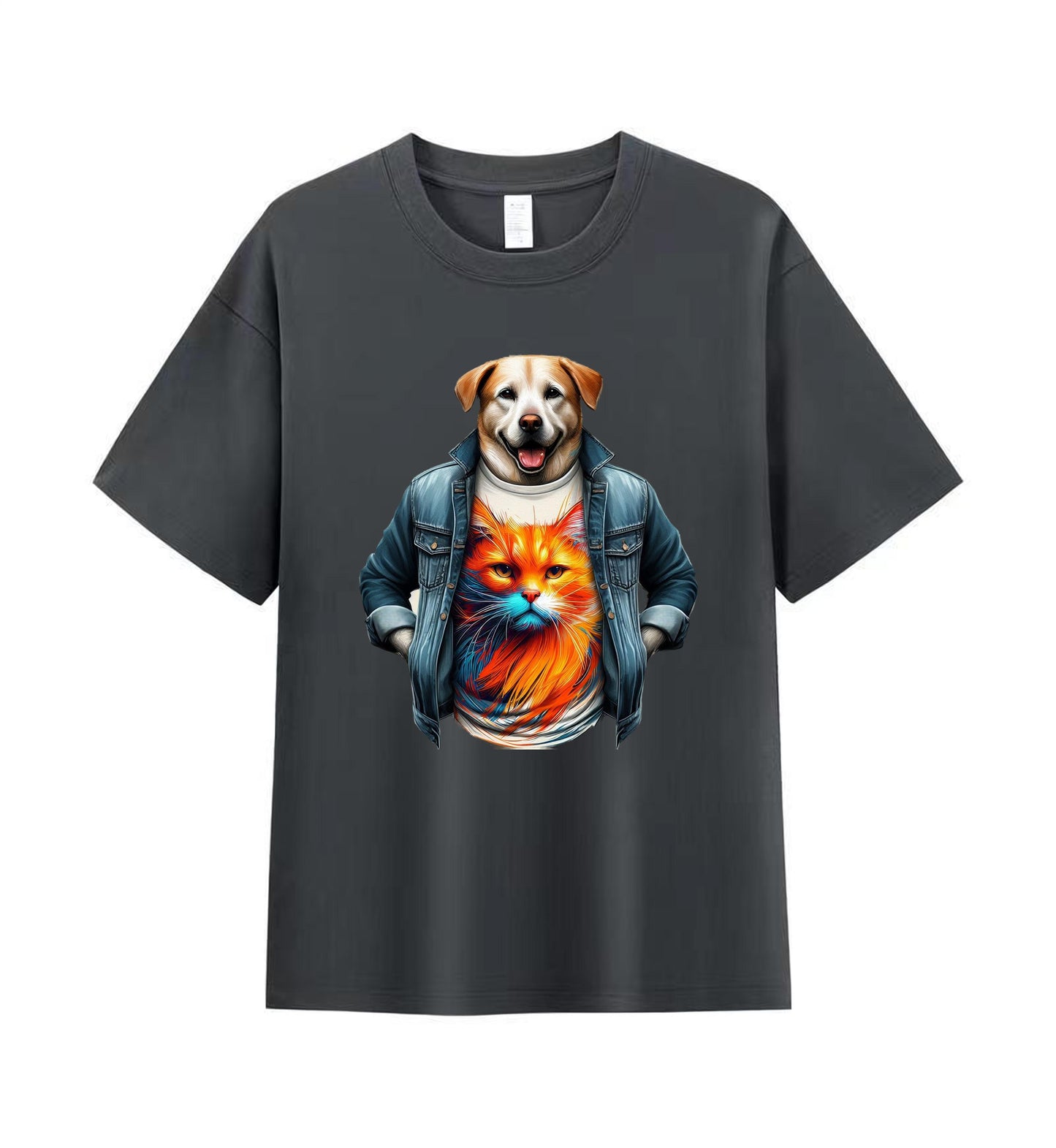 Cool Canine and Cat 2 - 100% Cotton Graphic T-Shirt