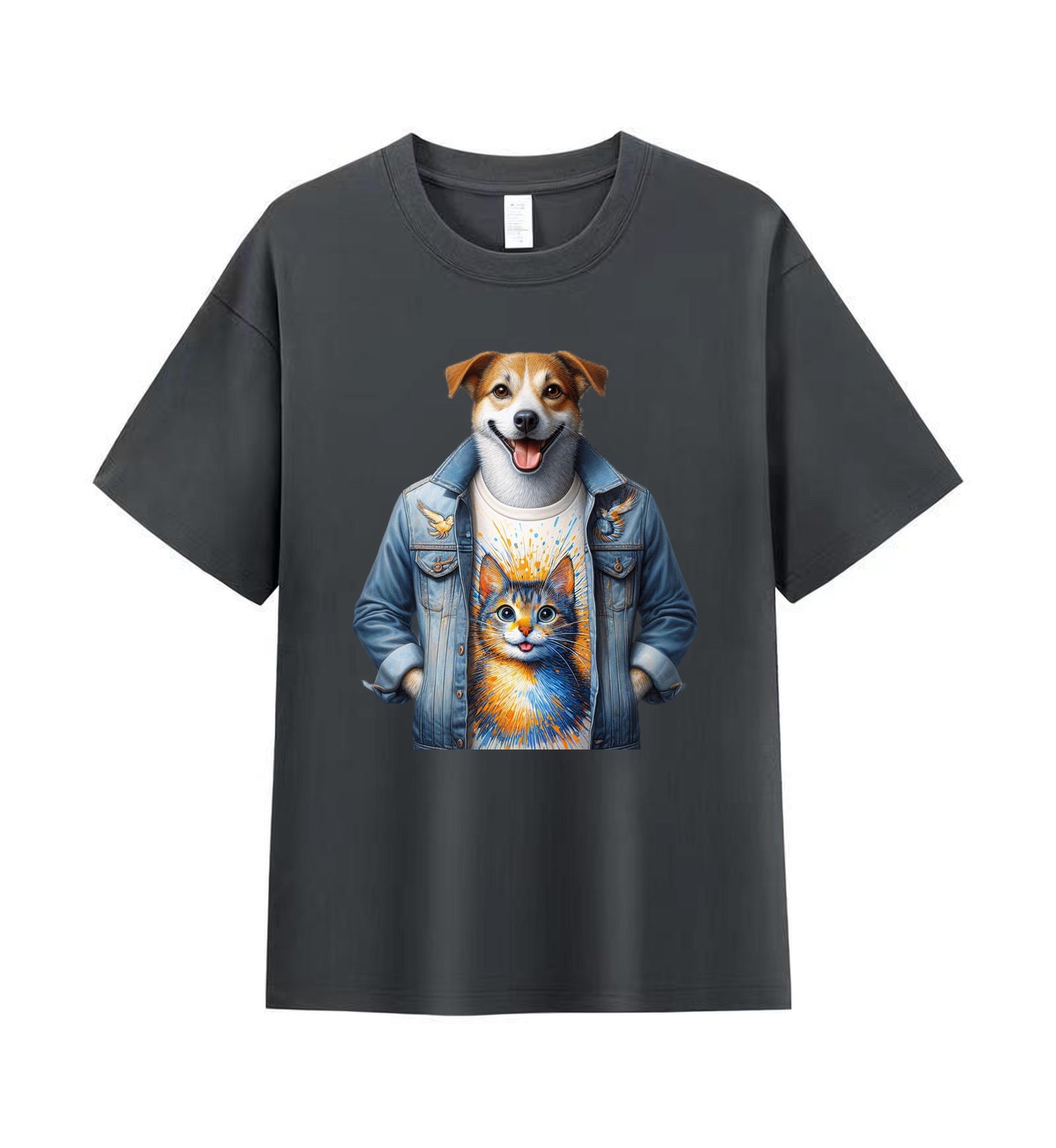 Unique Men's Tee with Quirky Dog and Cat Graphic