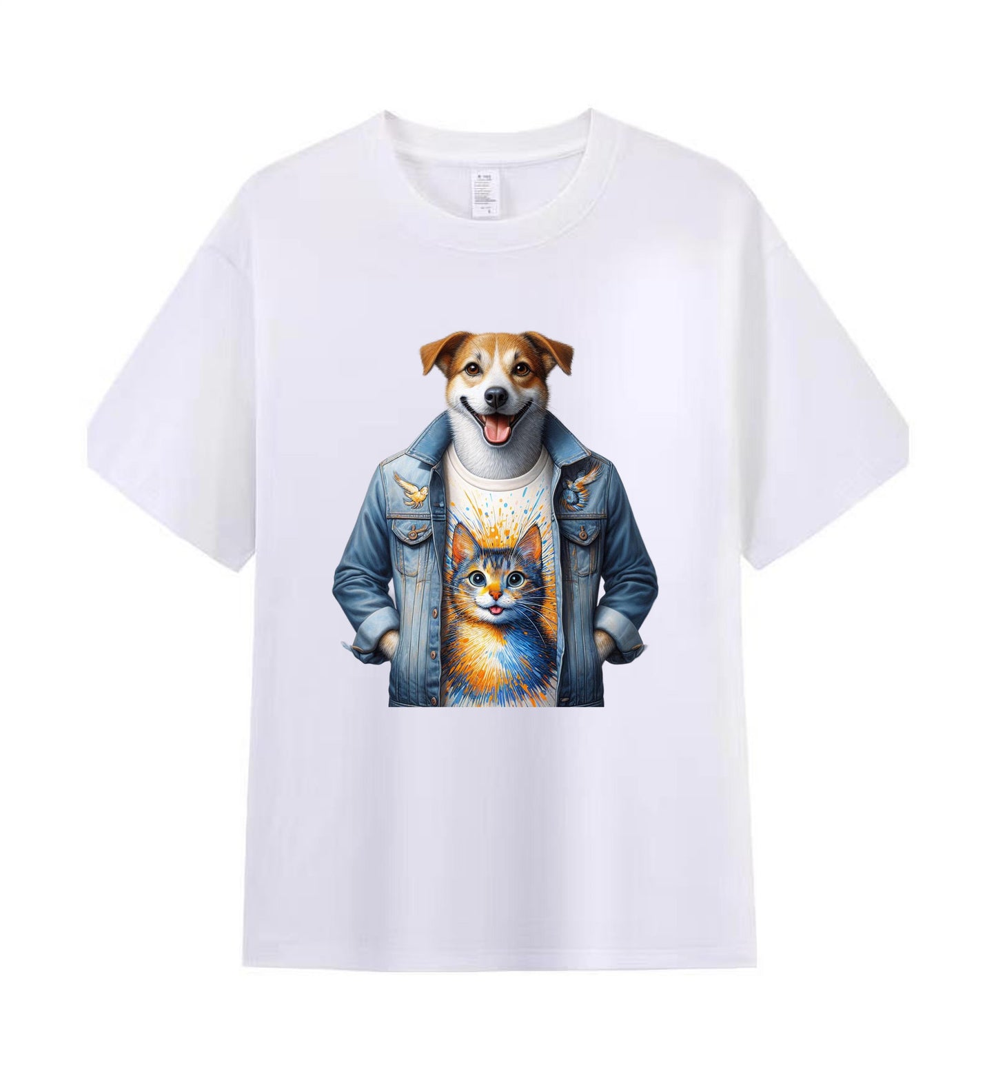 Unique Men's Tee with Quirky Dog and Cat Graphic