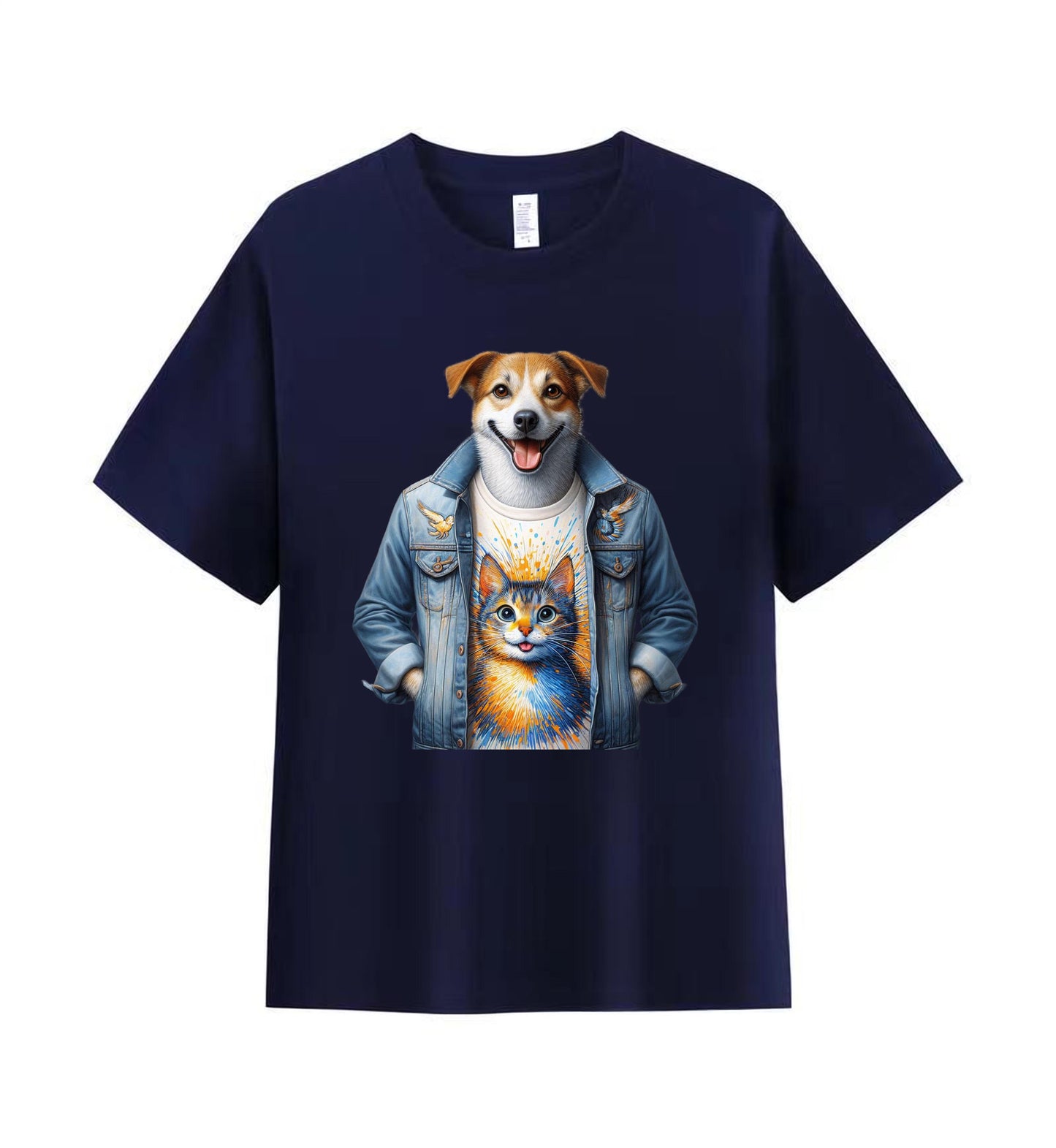 Unique Men's Tee with Quirky Dog and Cat Graphic