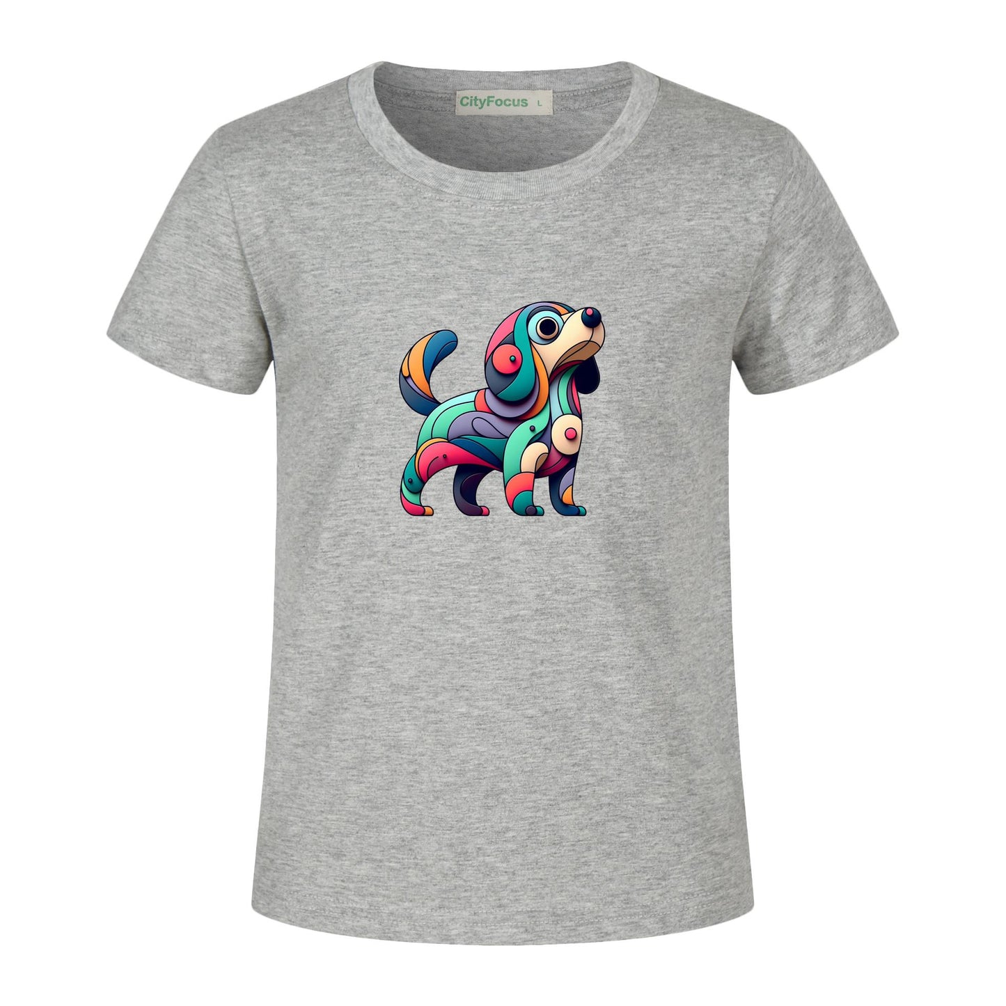 Kids' Cotton Tee - Colorful Dog Design for Playful Kids