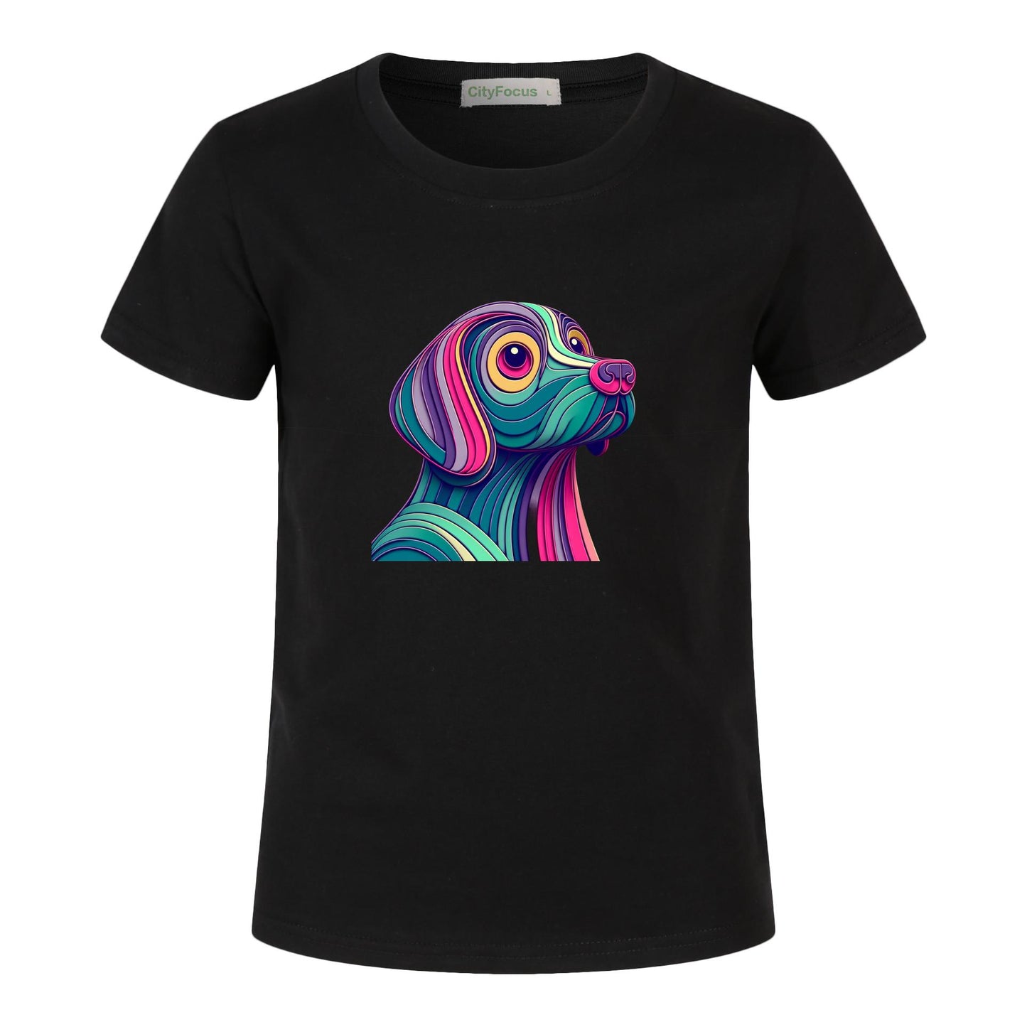 Kids' 100% Cotton Tee - Colorful and Artistic Dog Profile