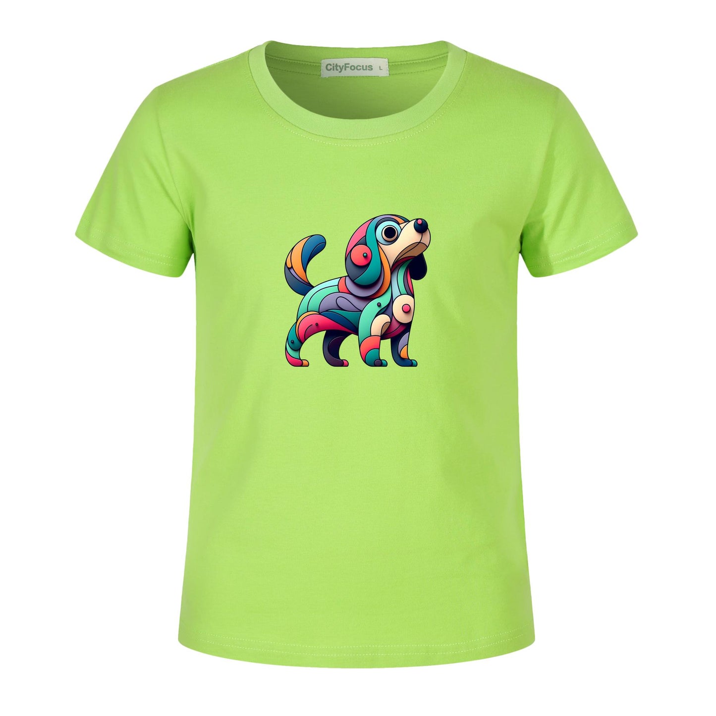 Kids' Cotton Tee - Colorful Dog Design for Playful Kids