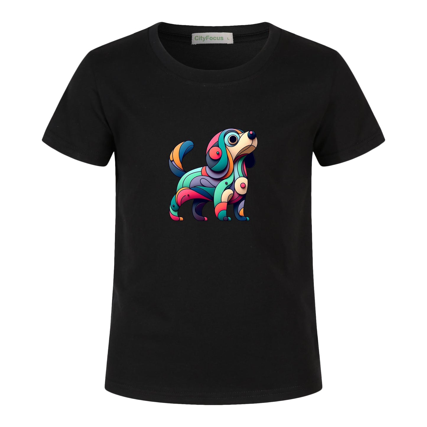 Kids' Cotton Tee - Colorful Dog Design for Playful Kids