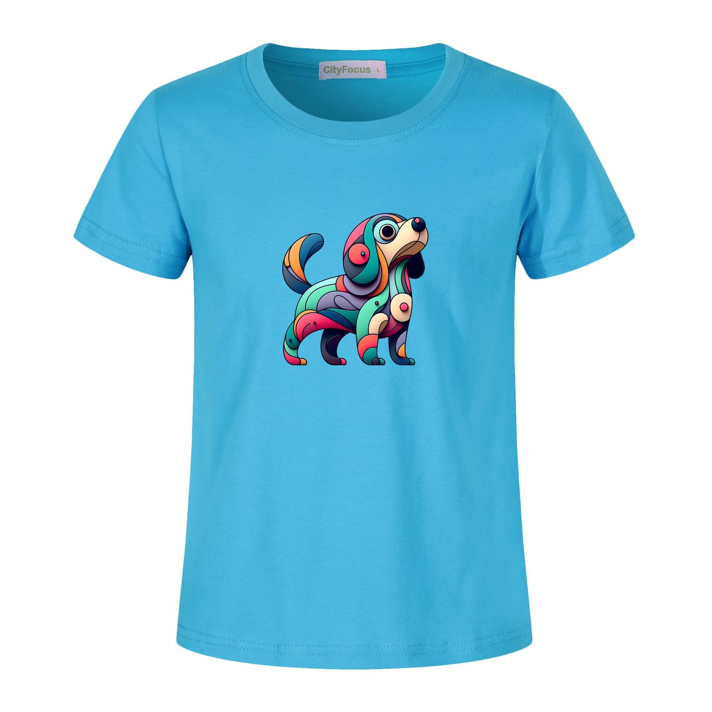 Kids' Cotton Tee - Colorful Dog Design for Playful Kids