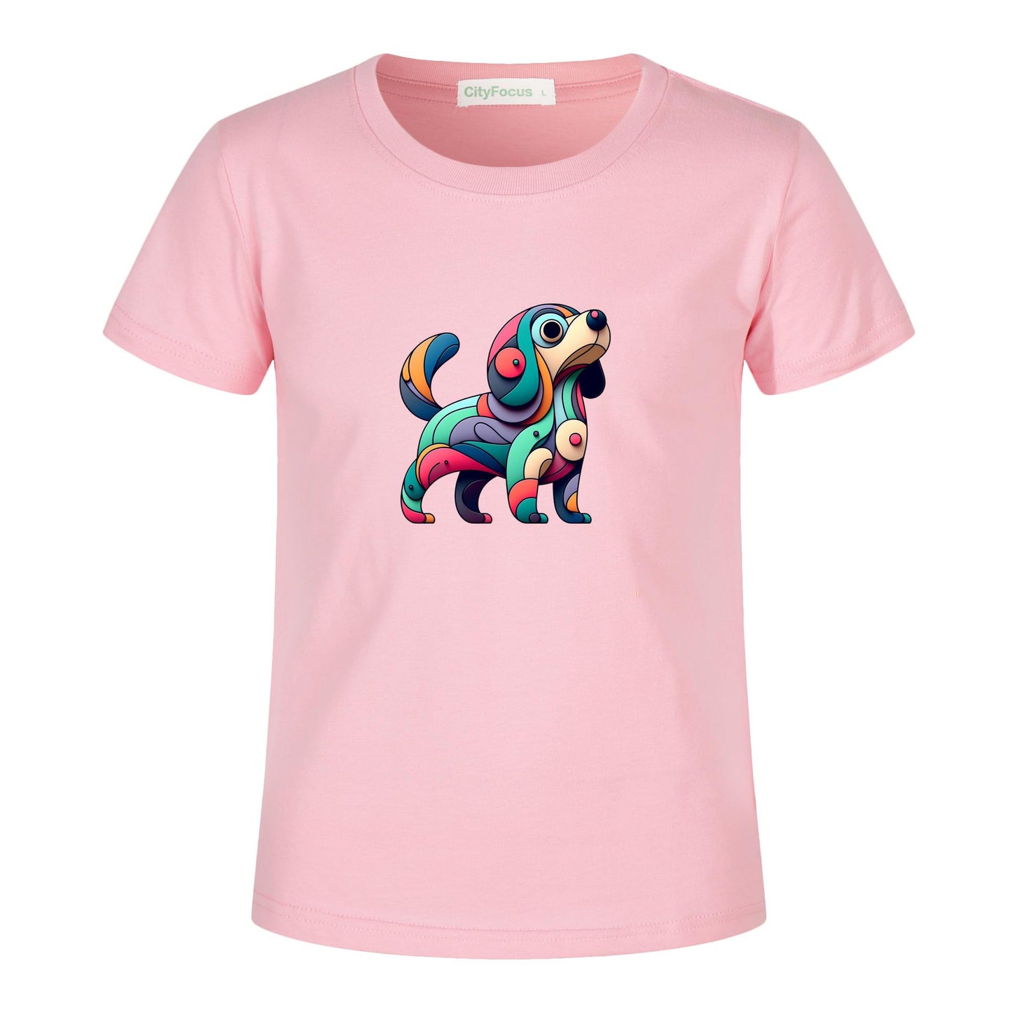 Kids' Cotton Tee - Colorful Dog Design for Playful Kids