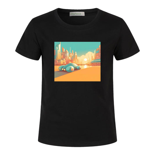 100% cotton Boys' Futuristic Cityscape Graphic Tee 1