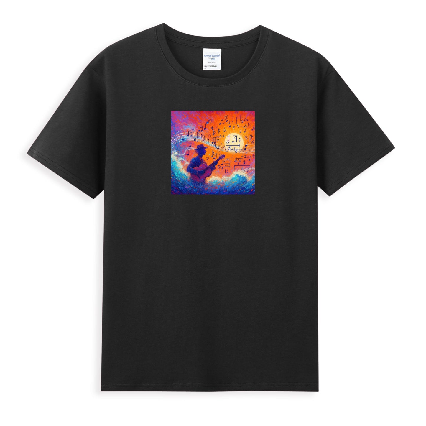 Women’s Artistic Guitarist in a Music Wave Tee