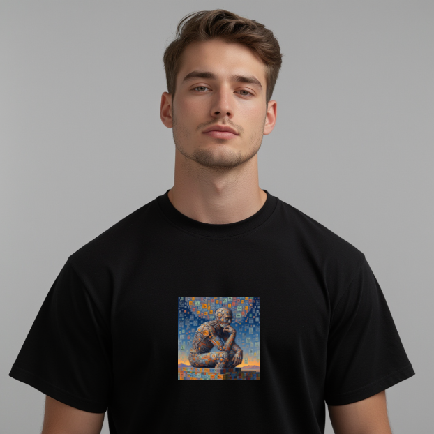 Men’s Cotton T-Shirt with Futuristic Thinking Robot Design