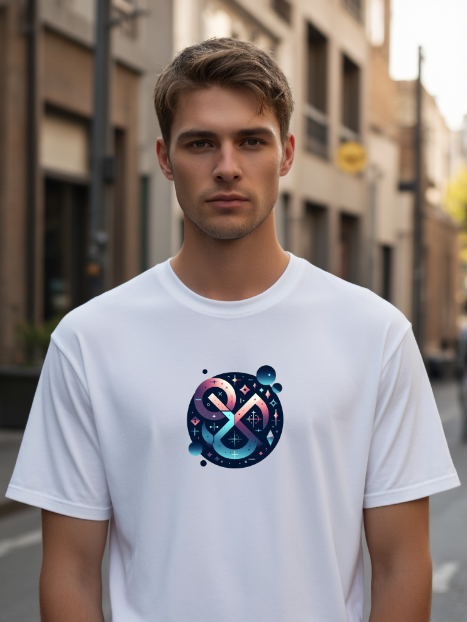 Premium Men’s Tee with Cosmic Ampersand and Galaxy Art