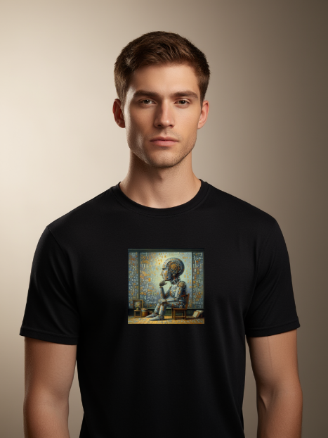 Men's Cotton Tee with Artistic Futuristic Robot in Thought