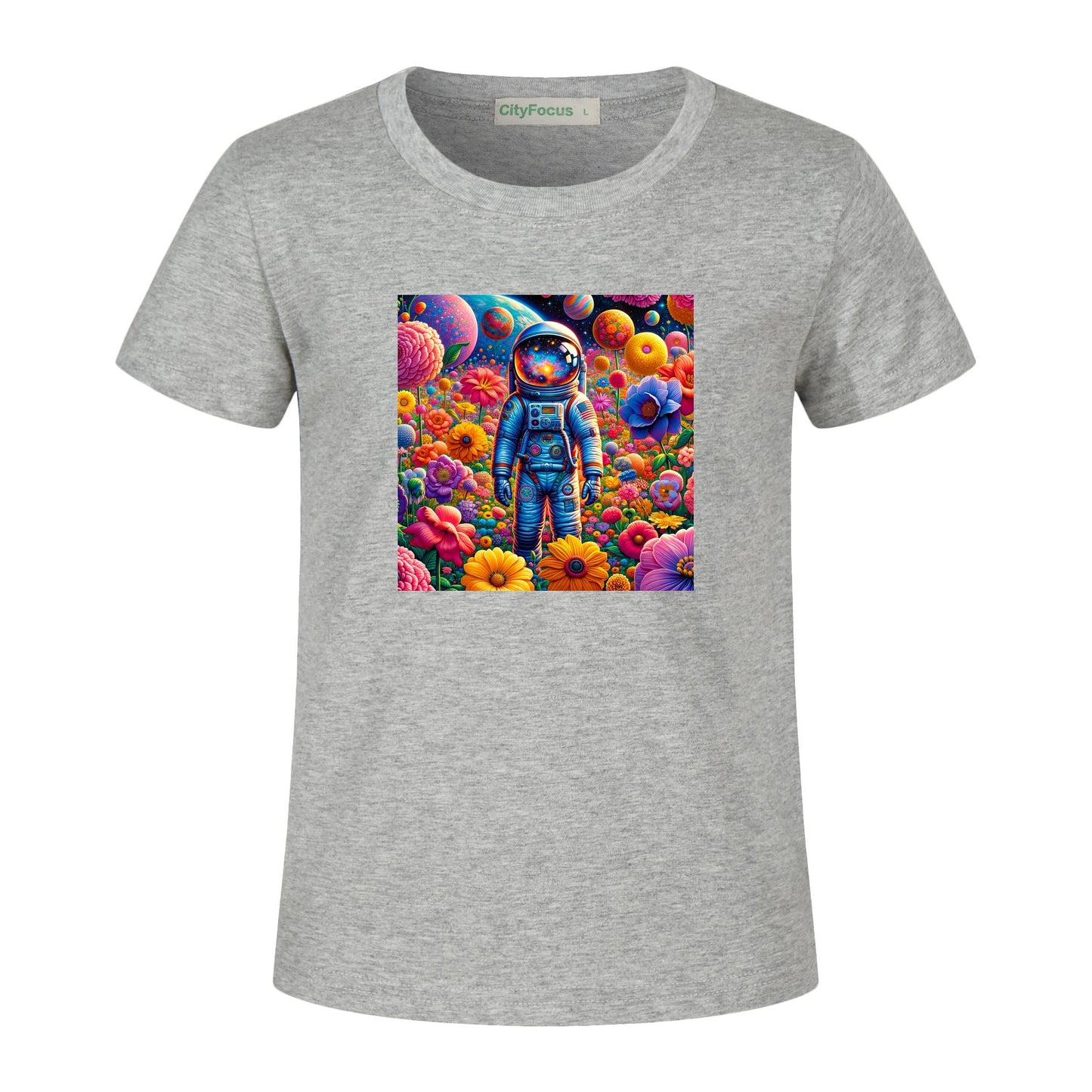 Kids' Artistic Cotton T-Shirt - Astronaut and Floral Fantasy