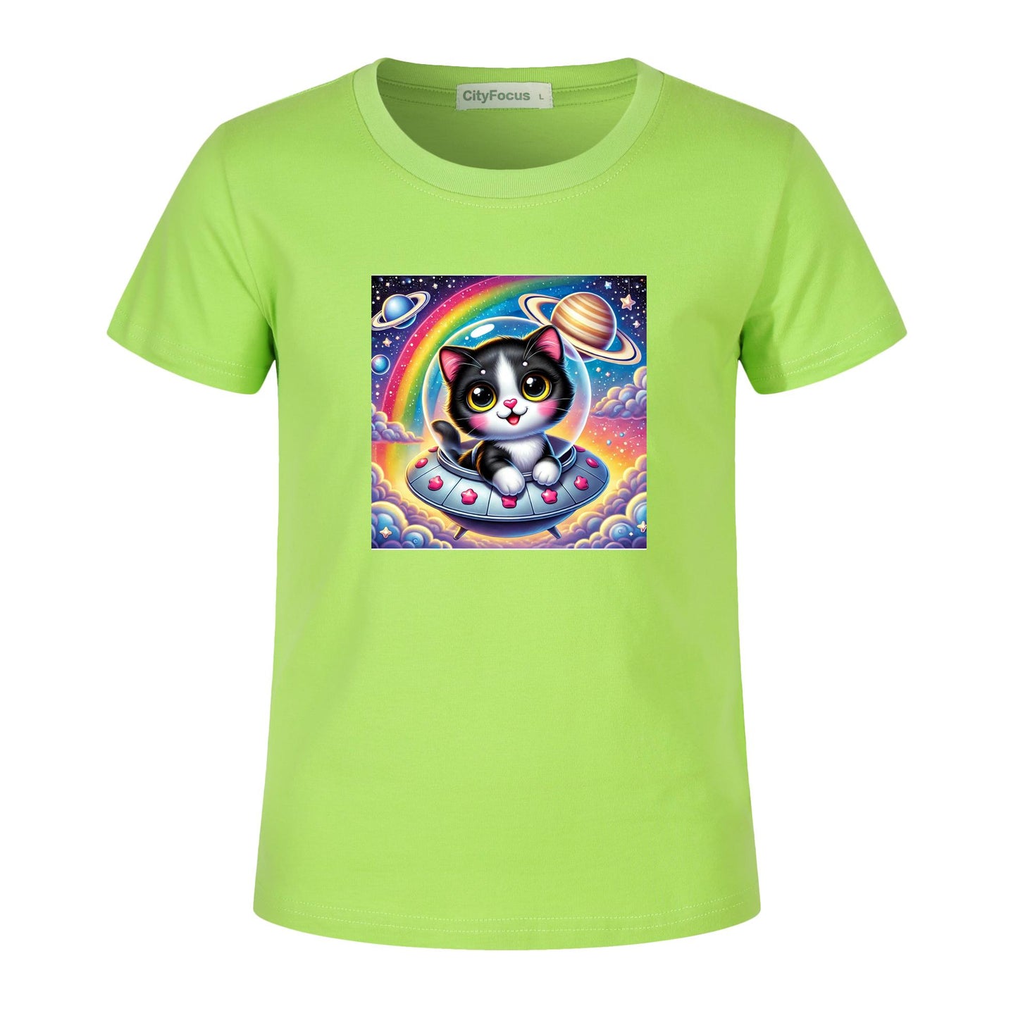 Girls' Artistic Cotton T-Shirt - Cat in a Spaceship 4