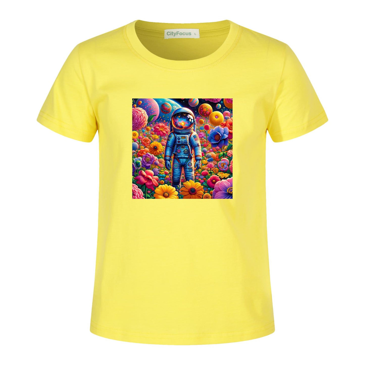 Kids' Artistic Cotton T-Shirt - Astronaut and Floral Fantasy