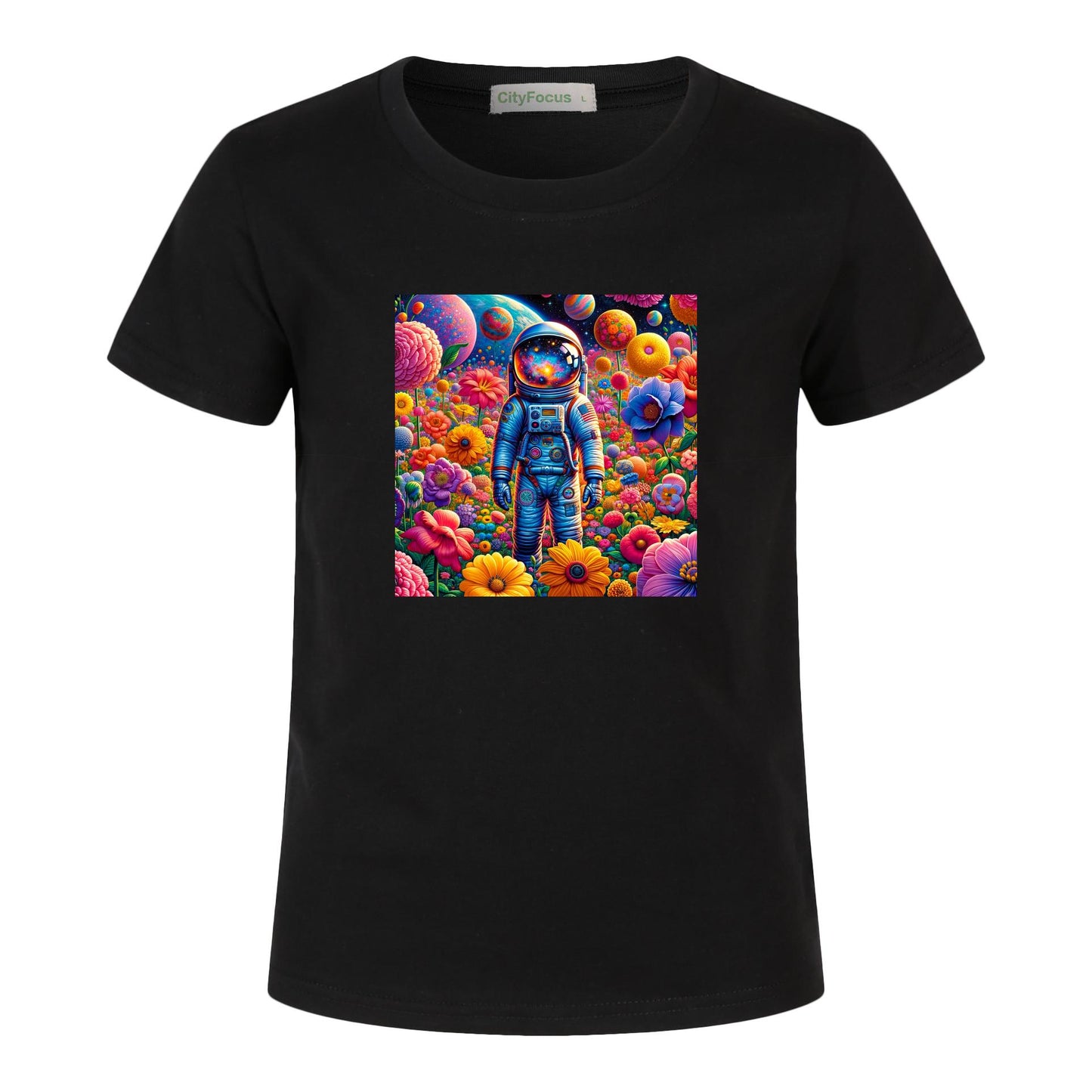 Kids' Artistic Cotton T-Shirt - Astronaut and Floral Fantasy