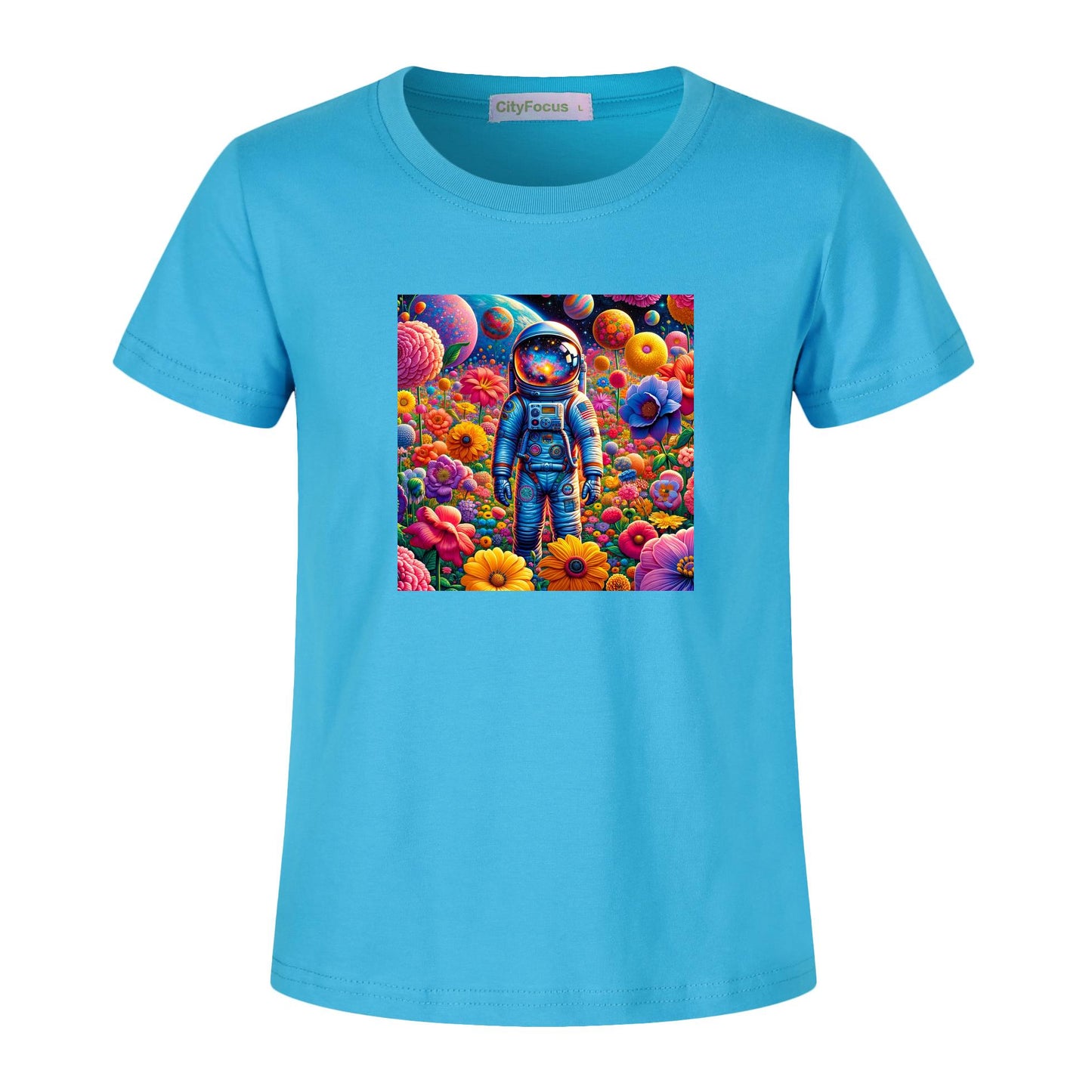 Kids' Artistic Cotton T-Shirt - Astronaut and Floral Fantasy