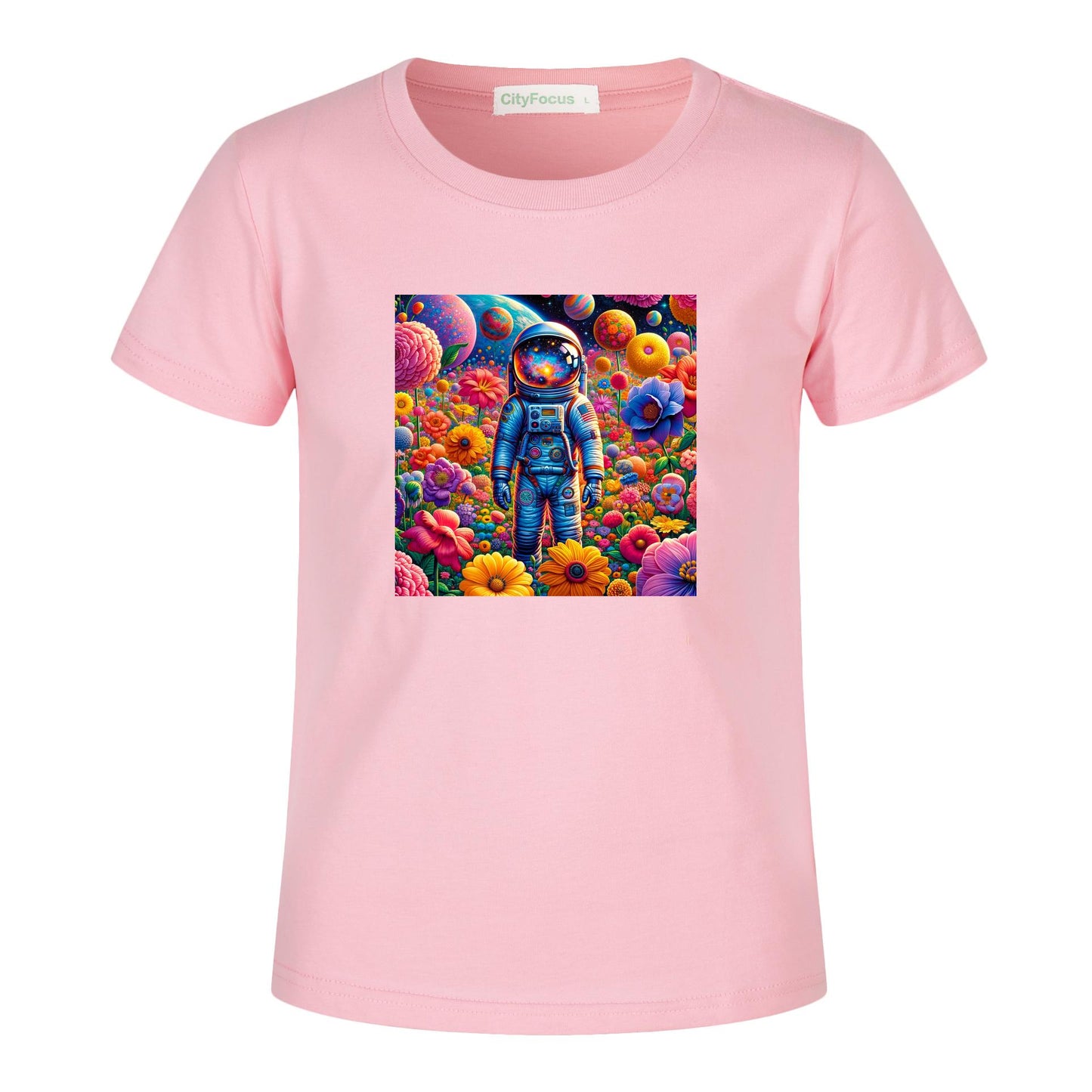 Kids' Artistic Cotton T-Shirt - Astronaut and Floral Fantasy