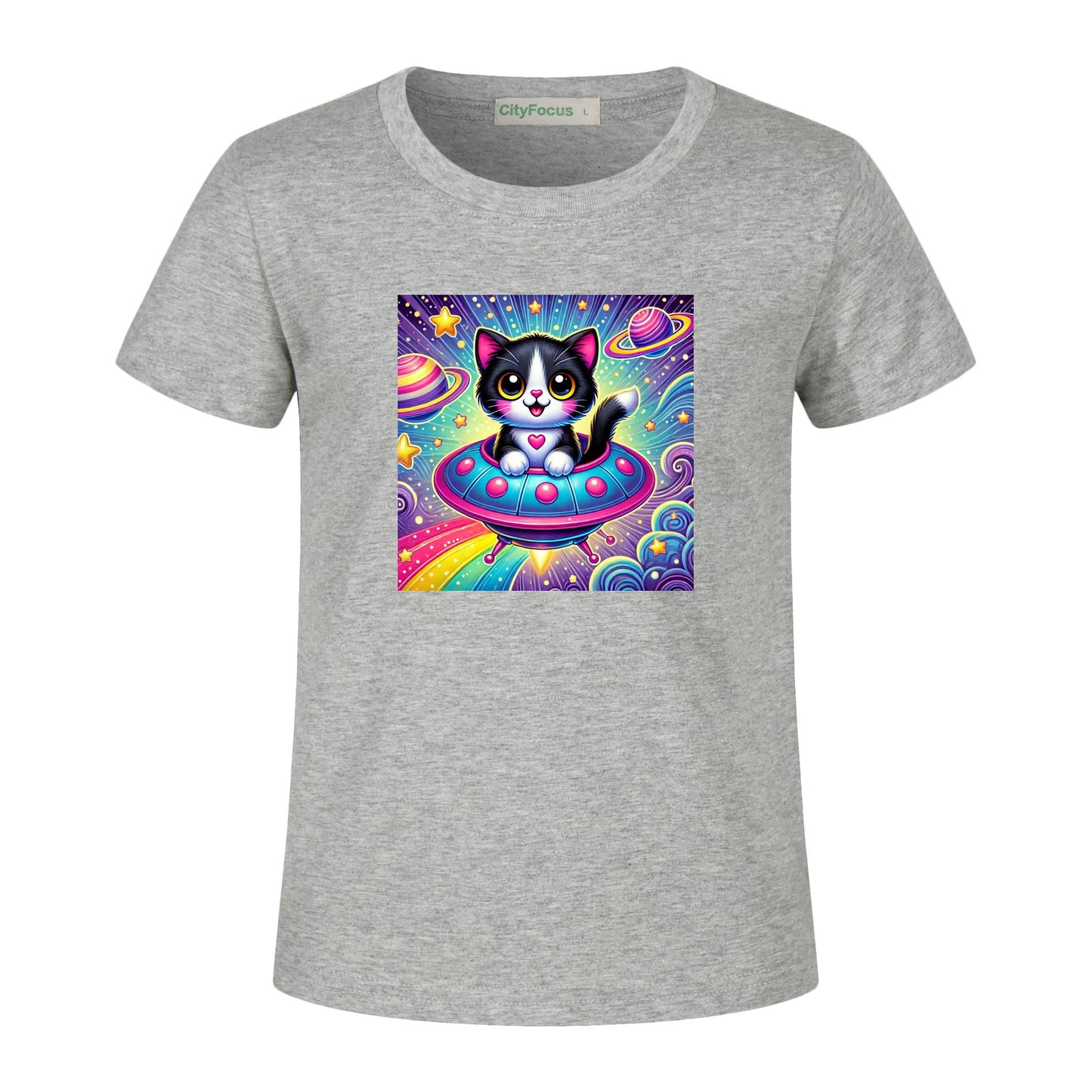 Girls' Artistic Cotton T-Shirt - Cat in a Spaceship 3