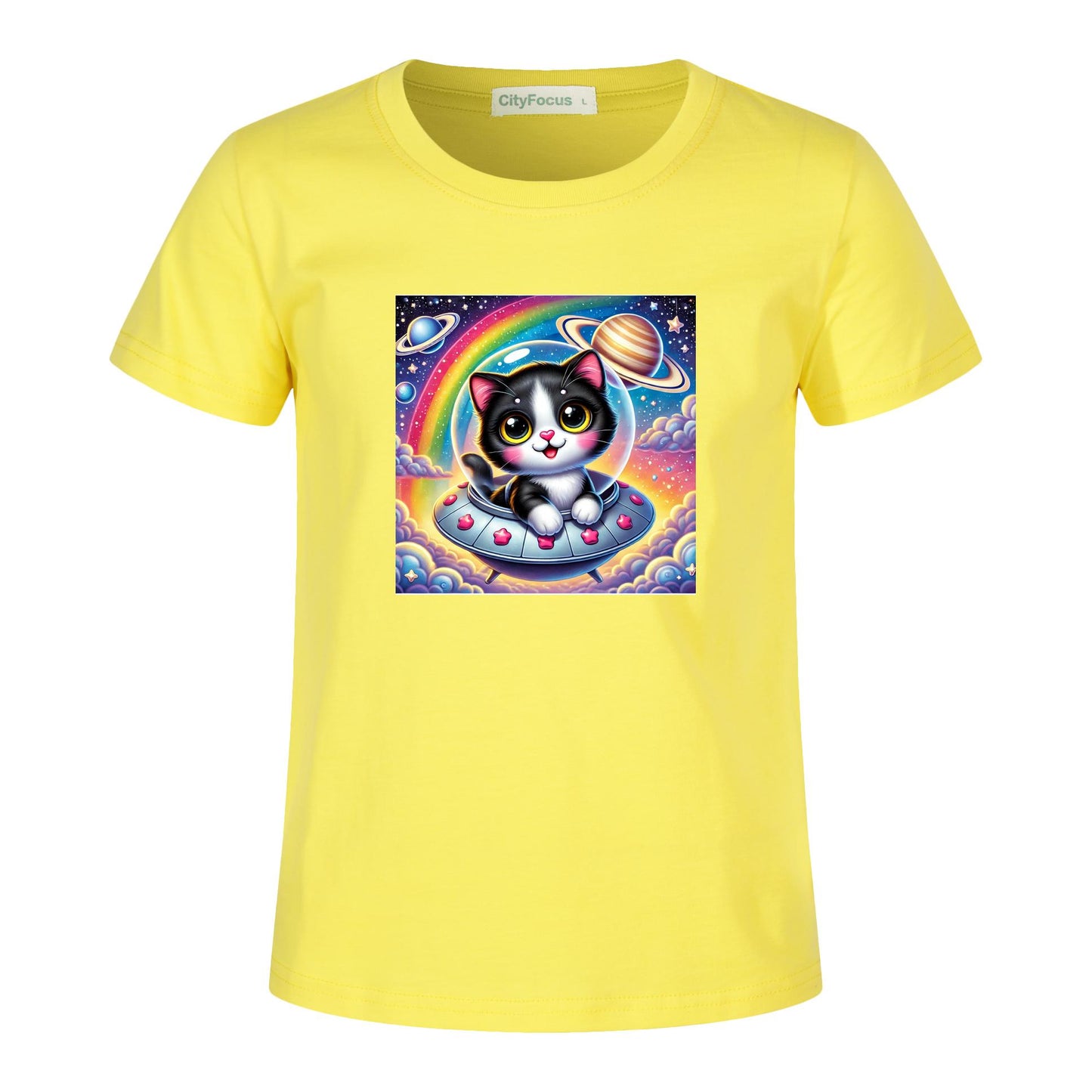 Girls' Artistic Cotton T-Shirt - Cat in a Spaceship 4