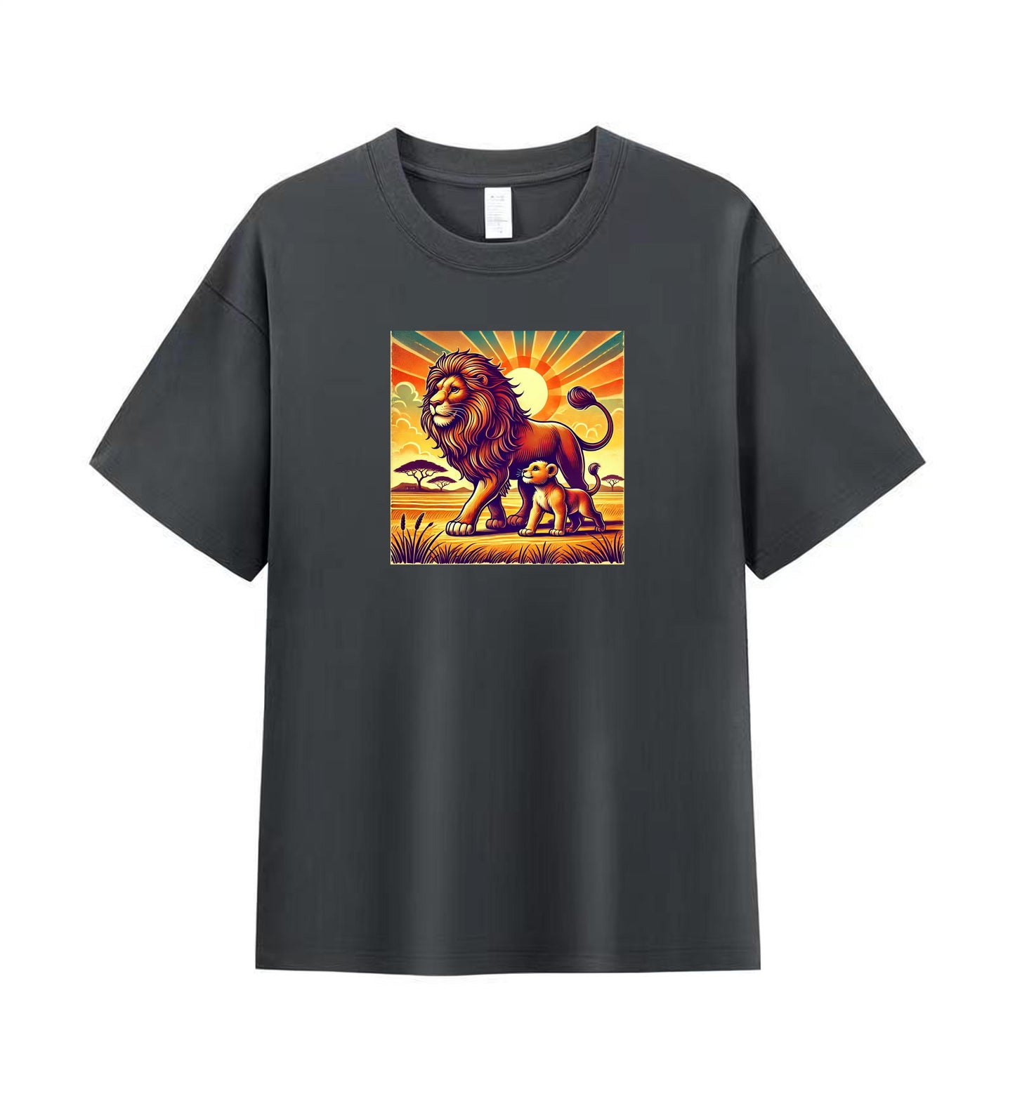 Men's Artistic Cotton T-Shirt - Lion and Cub in the Wild 2