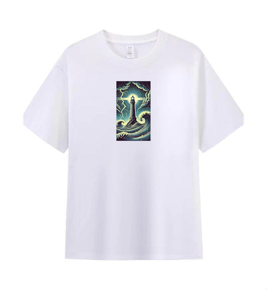 Stormy Seas Lighthouse Tee for Men in 100% Premium Cotton