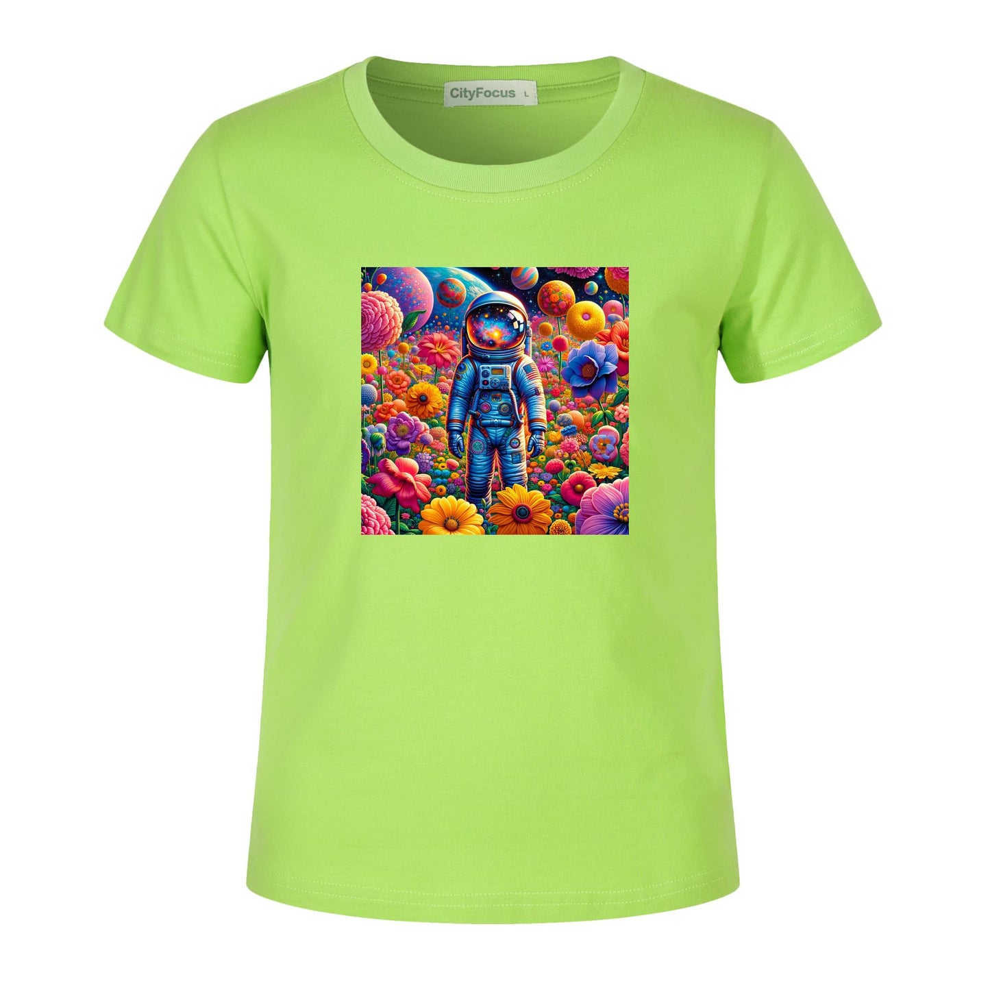 Kids' Artistic Cotton T-Shirt - Astronaut and Floral Fantasy