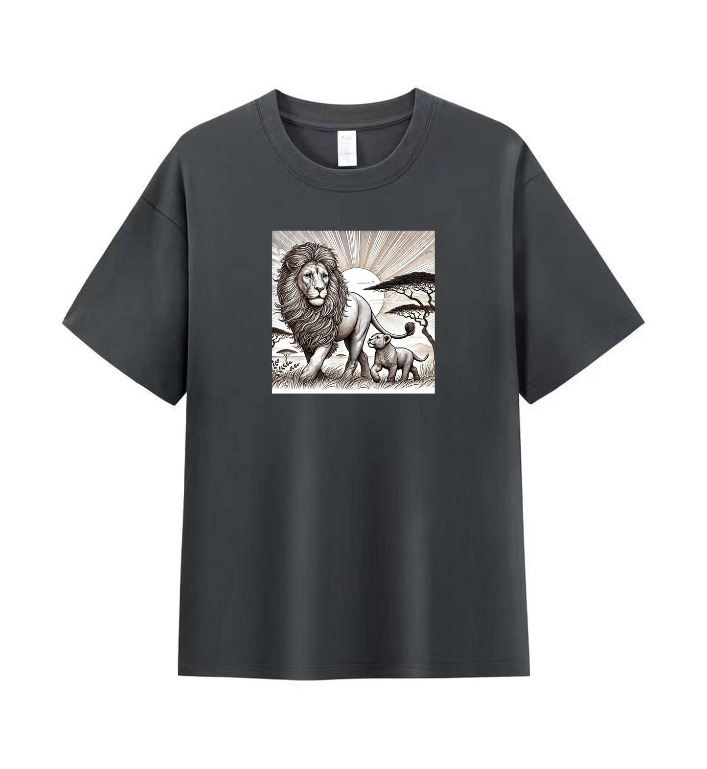 Men's Artistic Cotton T-Shirt - Lion and Cub in the Wild 1