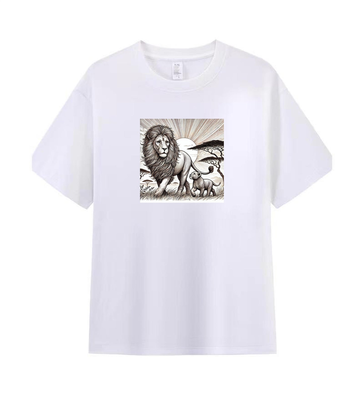 Men's Artistic Cotton T-Shirt - Lion and Cub in the Wild 1