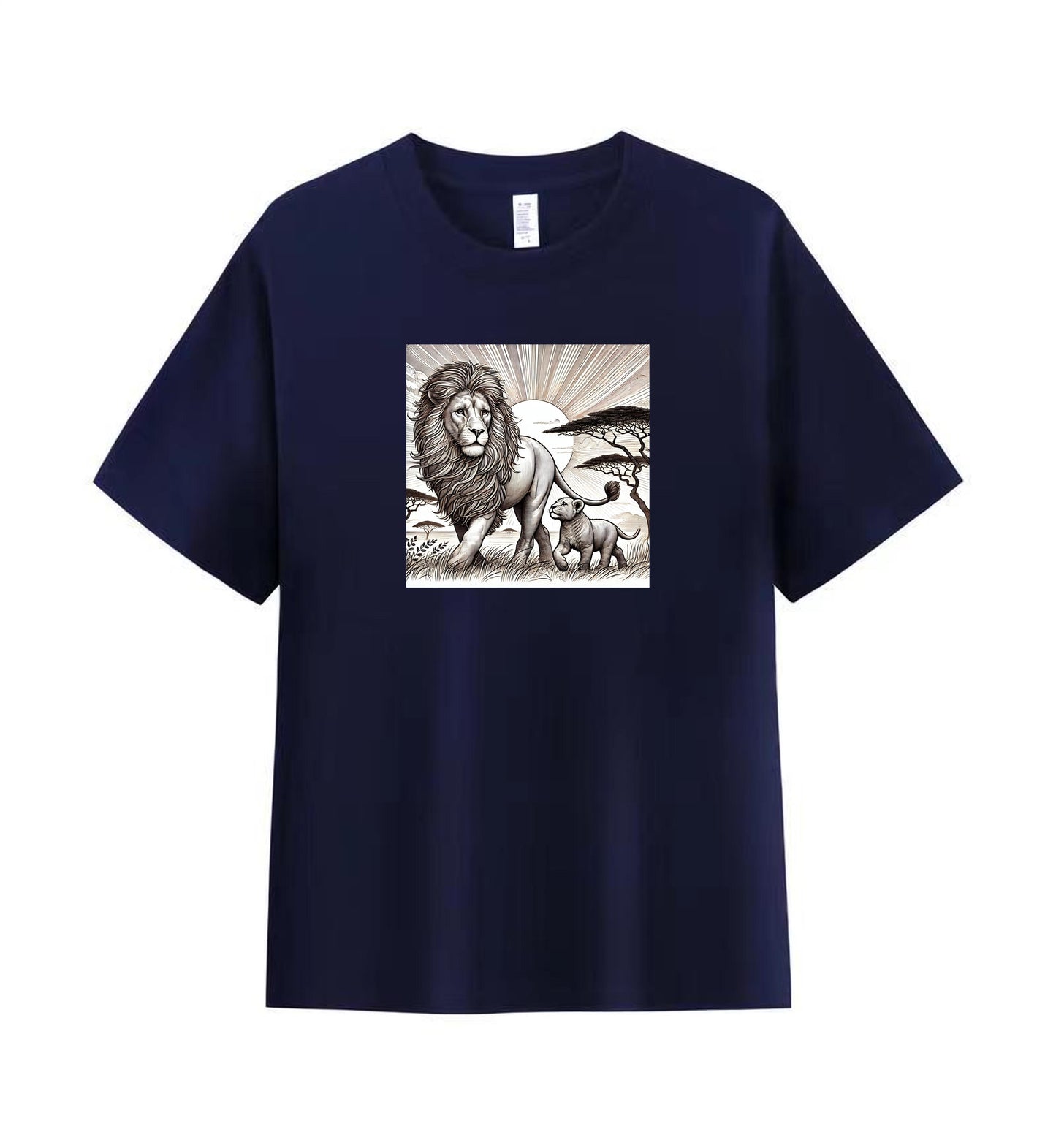 Men's Artistic Cotton T-Shirt - Lion and Cub in the Wild 1