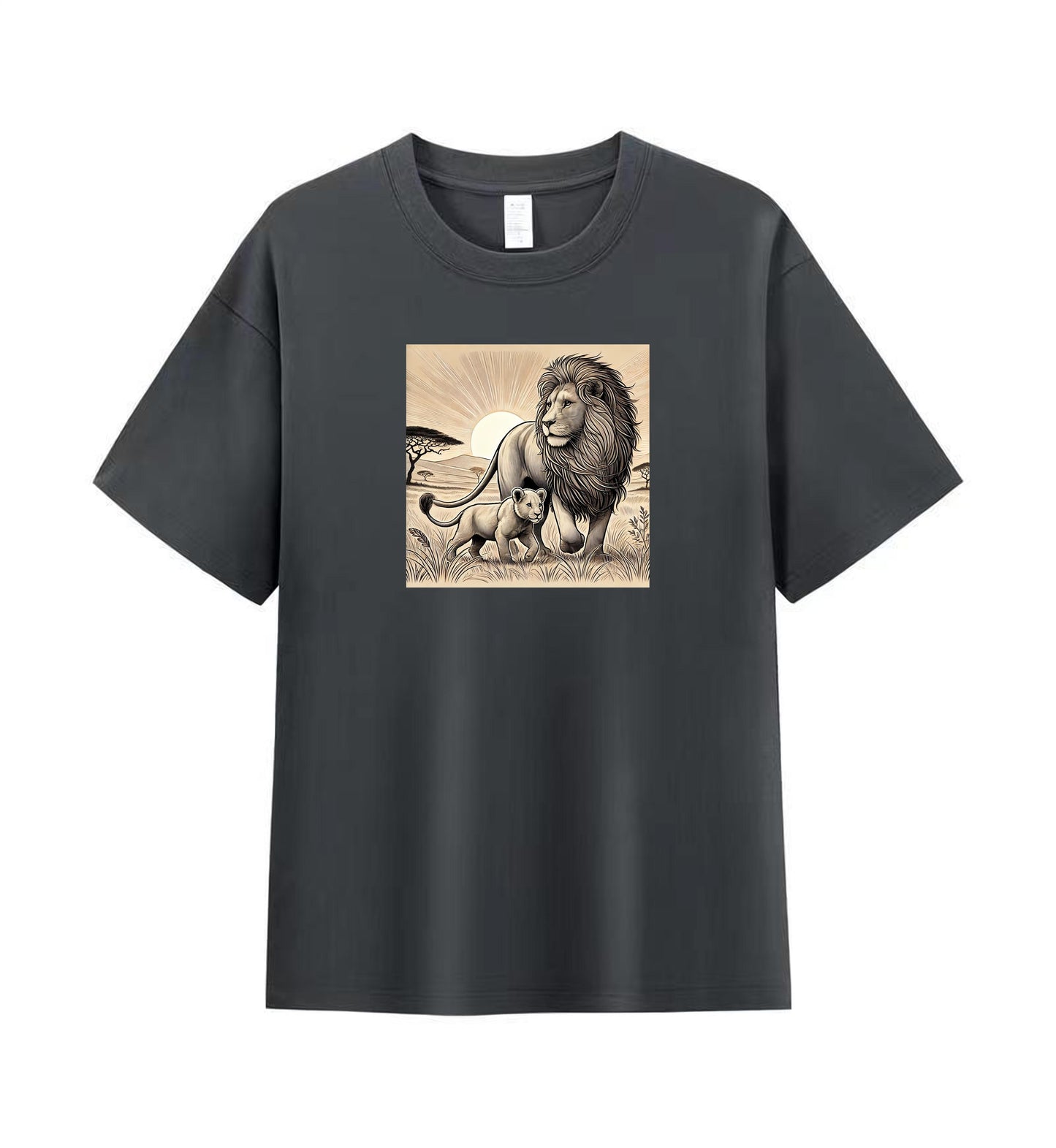 Men's Artistic Cotton T-Shirt - Lion and Cub in the Wild 4