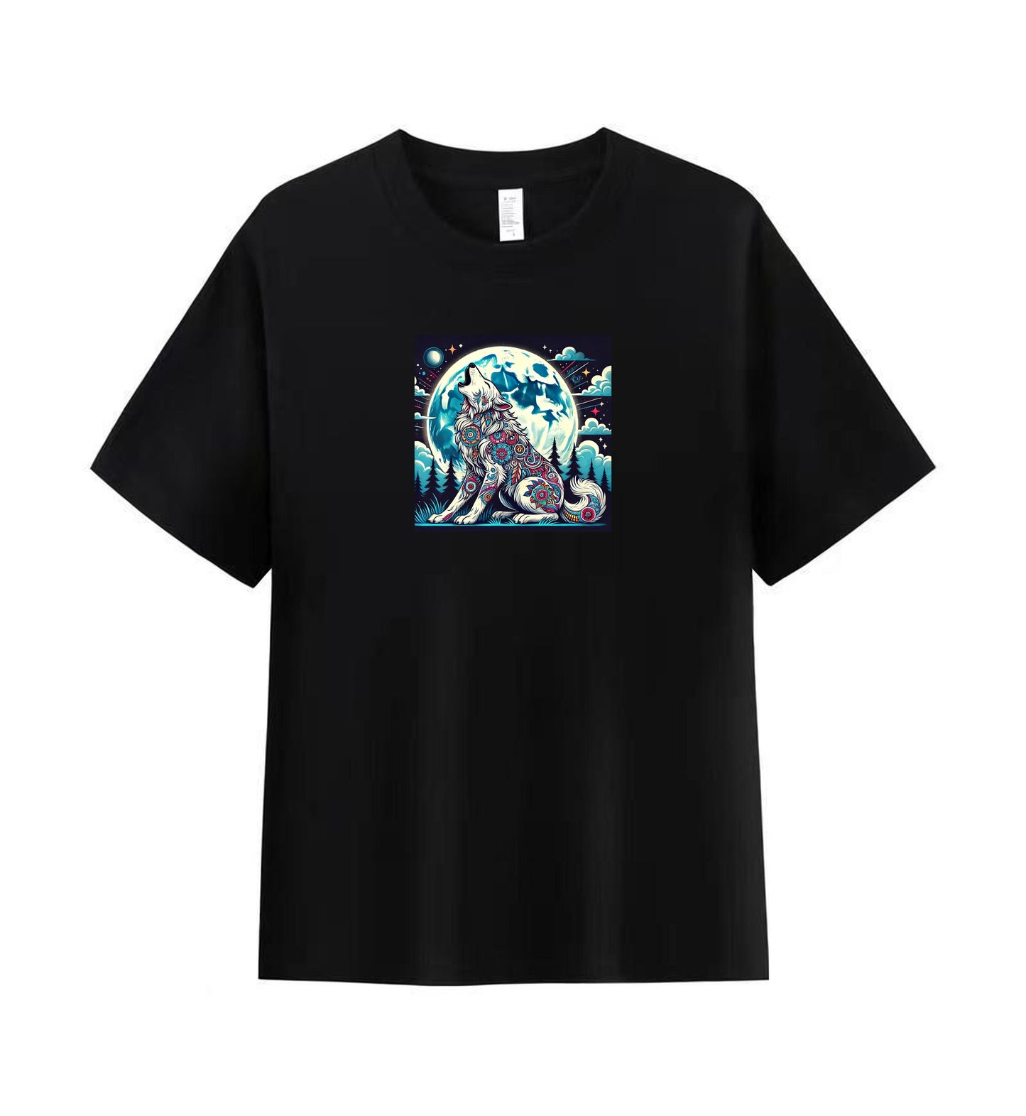 Artistic Wolf Under Moonlight T-Shirt for Men