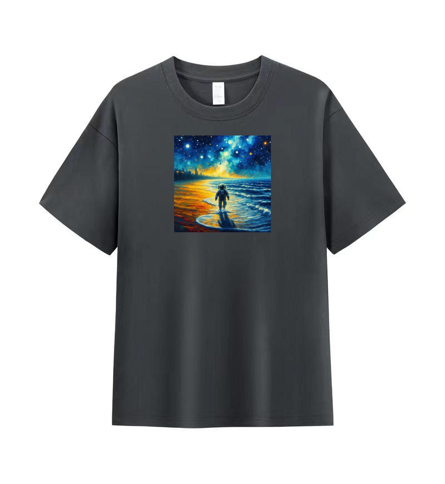 Astronaut's Celestial Beach Walk Cotton T-shirt 1