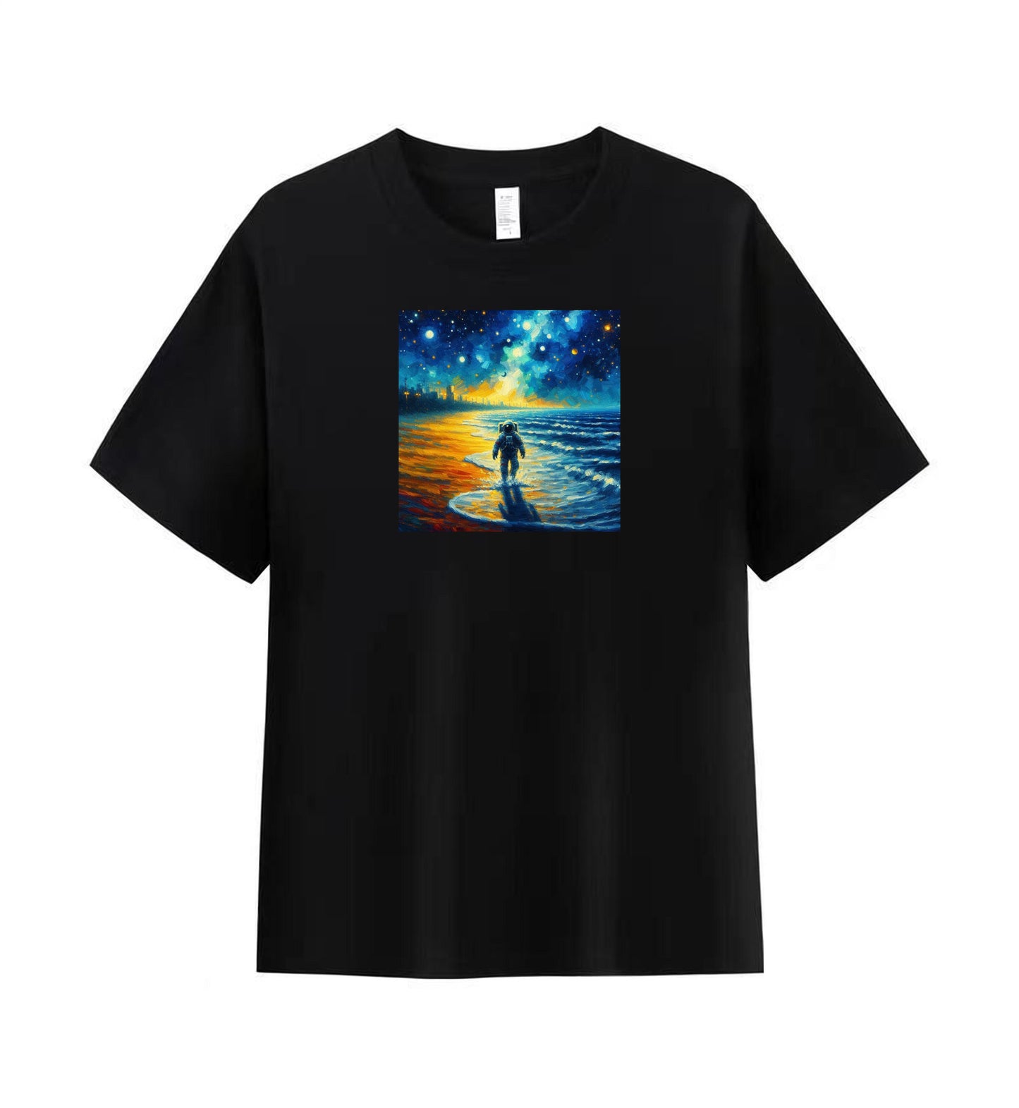 Astronaut's Celestial Beach Walk Cotton T-shirt 1