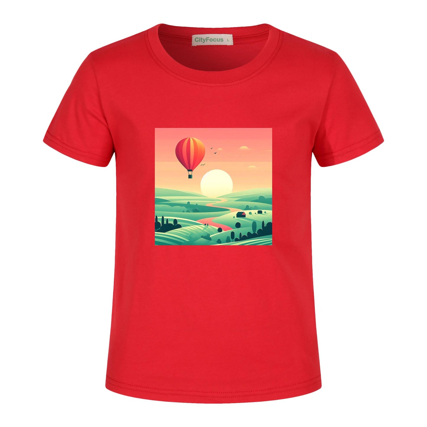 Hot Air Balloon Journey 1 - 100% Cotton Sunset Kids T-Shirt