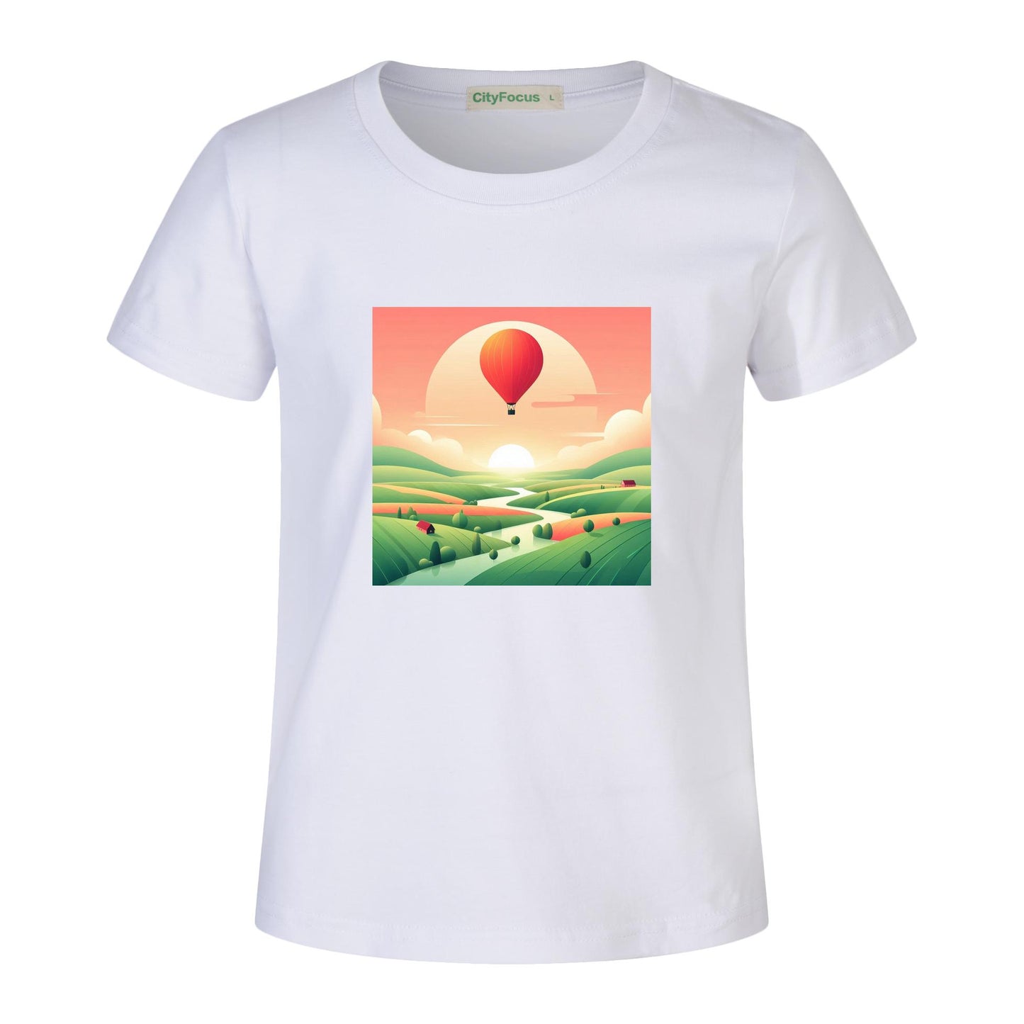 Hot Air Balloon Journey 3- 100% Cotton Sunset Kids T-Shirt