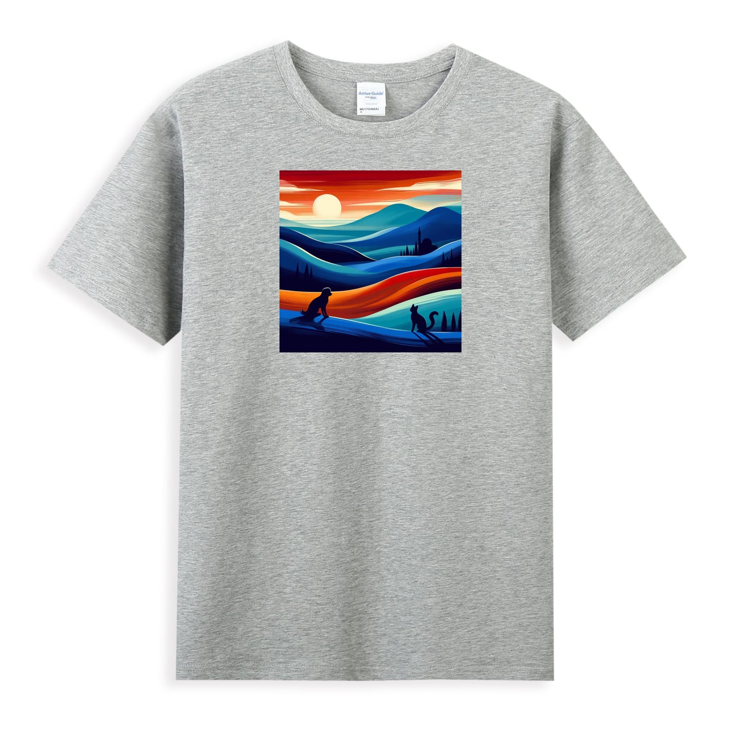 Women's Graphic Cotton Tee - Sunset Symphony in Waves of Color